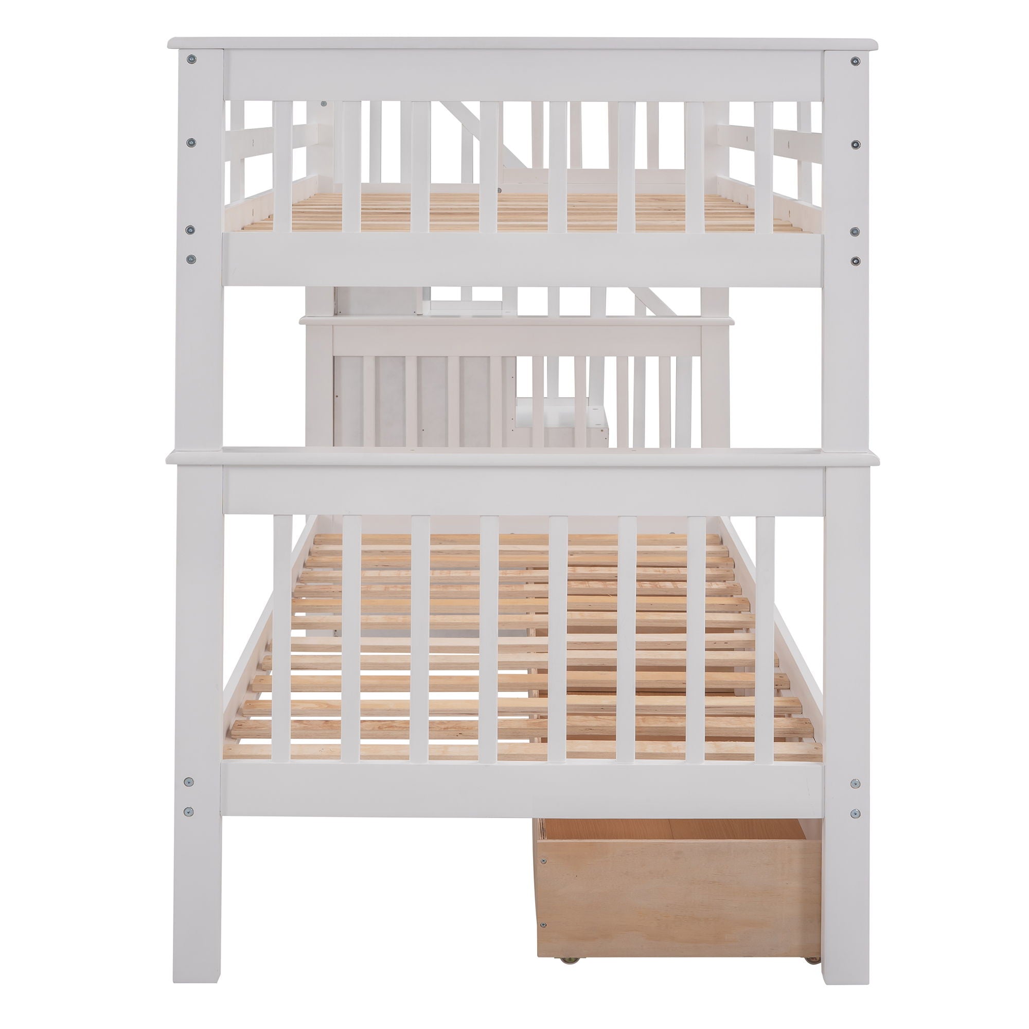 Stairway Twin Over Twin Bunk Bed With Three Drawers For Bedroom, Dorm