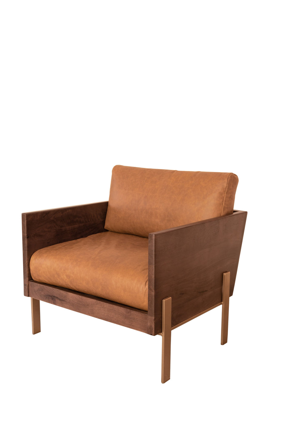 Top Grain Leather And Gold Arm Chair - Carmel Brown