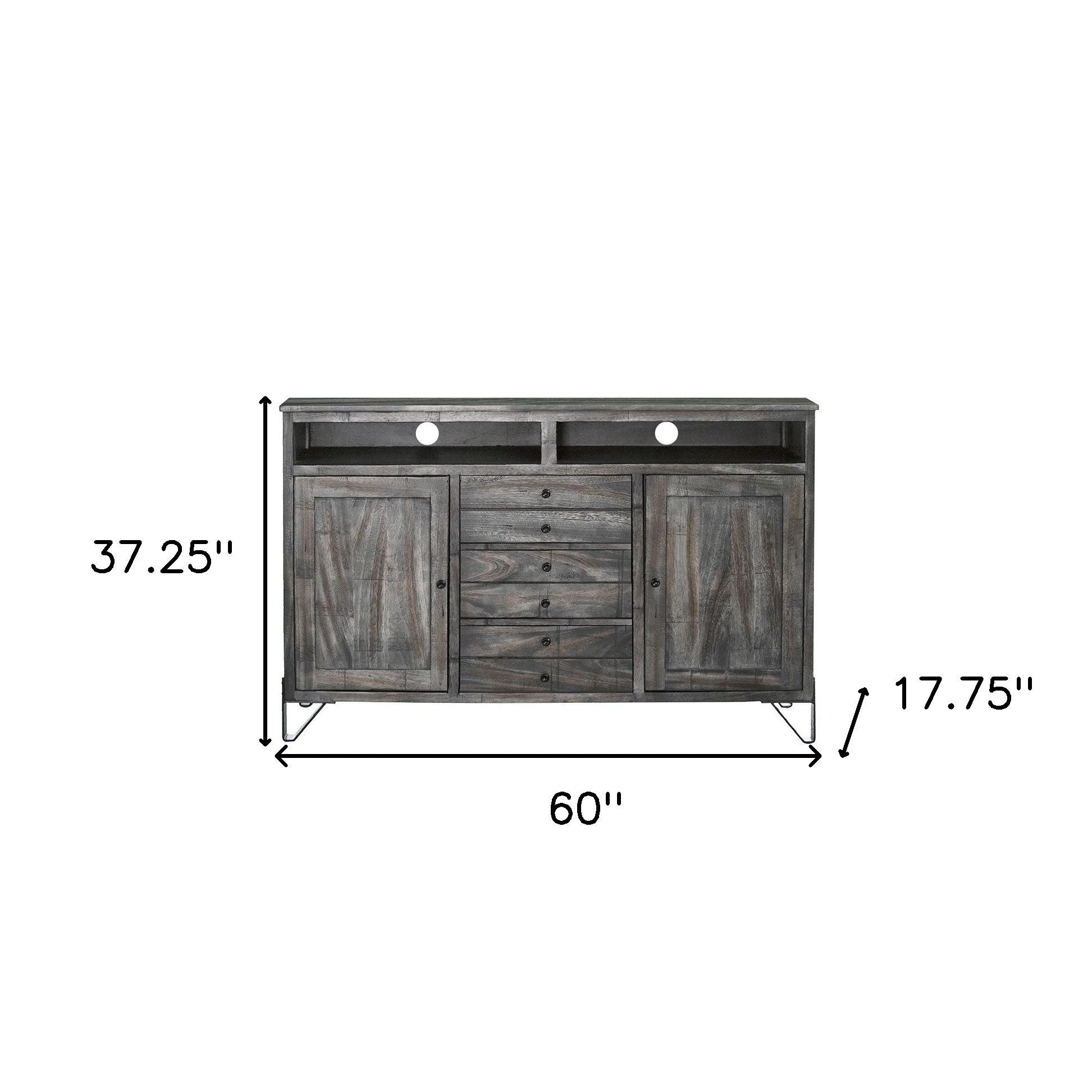 Cabinet Enclosed Storage Distressed TV Stand - Gray