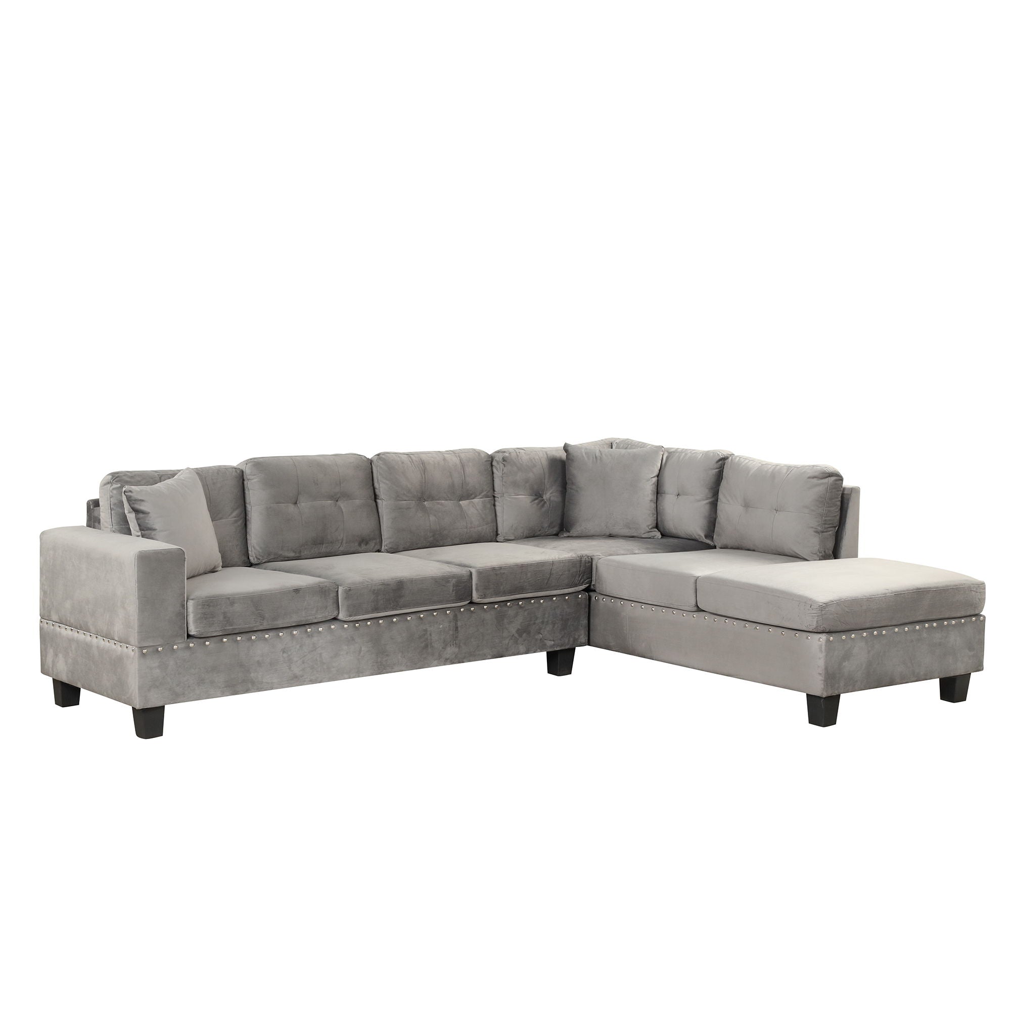 Modern Sectional Sofa With Storage Ottoman, L-Shape Couch With 2 Pillows And Cup Holder, Sectional Sofa With Reversible Chaise For Living Room