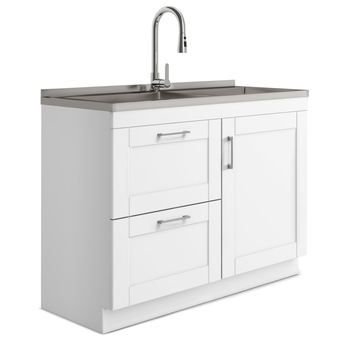 Shaker - Modern Wide Laundry Cabinet With Faucet And Stainless Steel Sink - White by Simpli-Home | Bel Furniture
