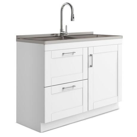 Shaker - Modern Wide Laundry Cabinet With Faucet And Stainless Steel Sink - White by Simpli-Home | Bel Furniture