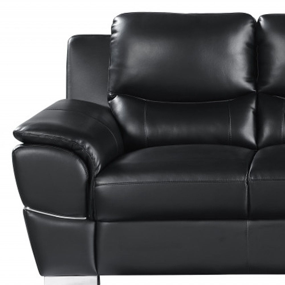 Sofa Leather With Silver Legs - Black