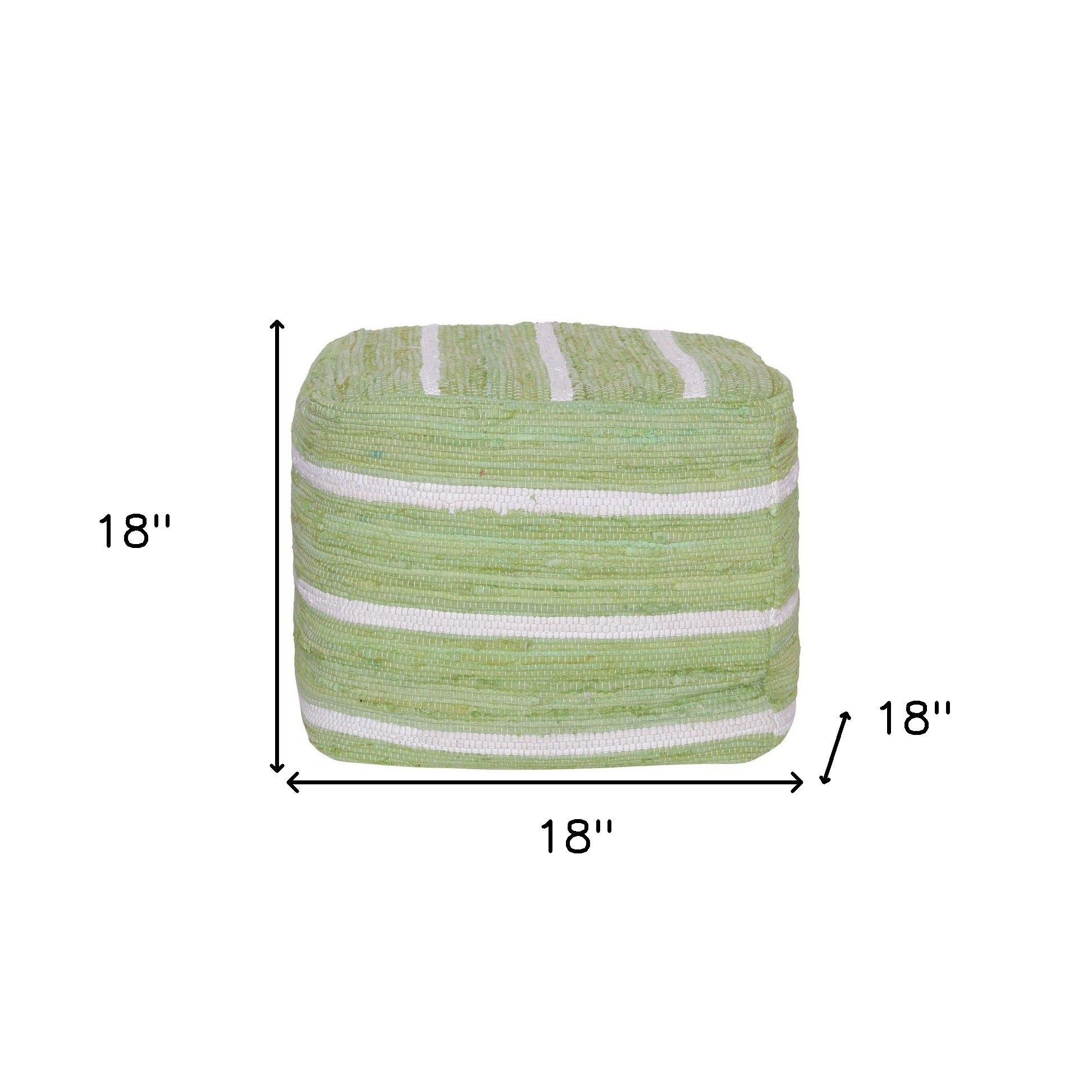 Cotton Cube Striped Pouf Ottoman - Green