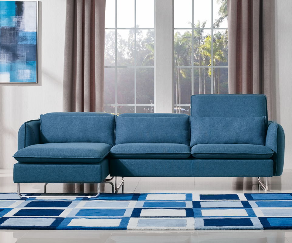 Fabric Foam Wood And Steel Sectional Sofa - Blue