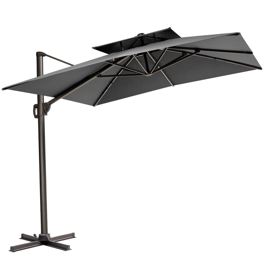 Round Tilt Cantilever Patio Umbrella With Stand - Dark Gray