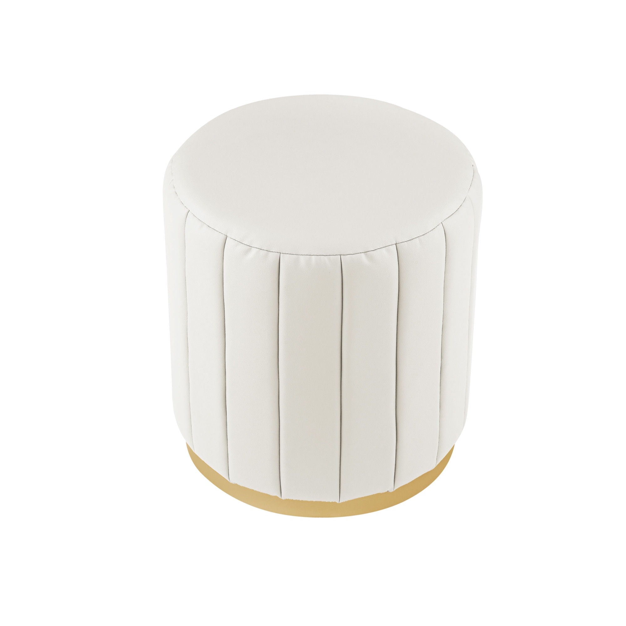 Faux Leather Round Ottoman - White / Gold