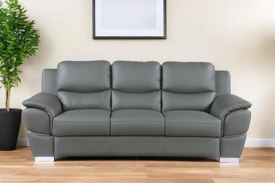 Sofa Leather With Silver Legs - Gray