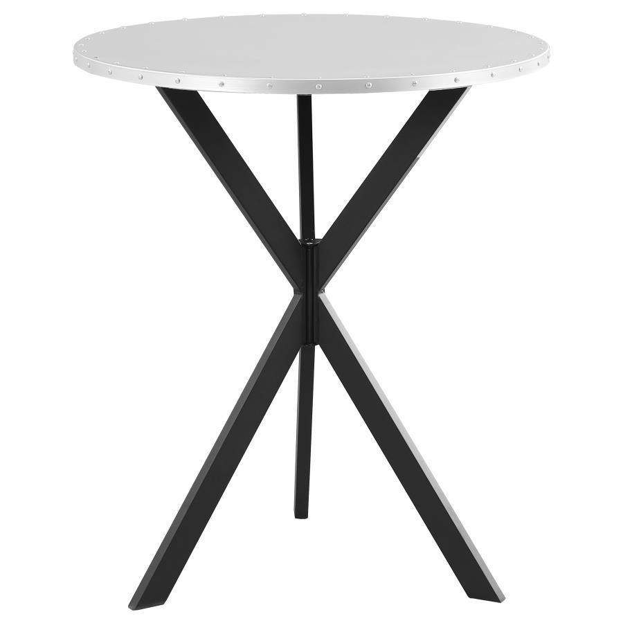 Kenzo - Round Galvanized Steel Bistro Bar Table - Silver by CoasterEssence | Bel Furniture