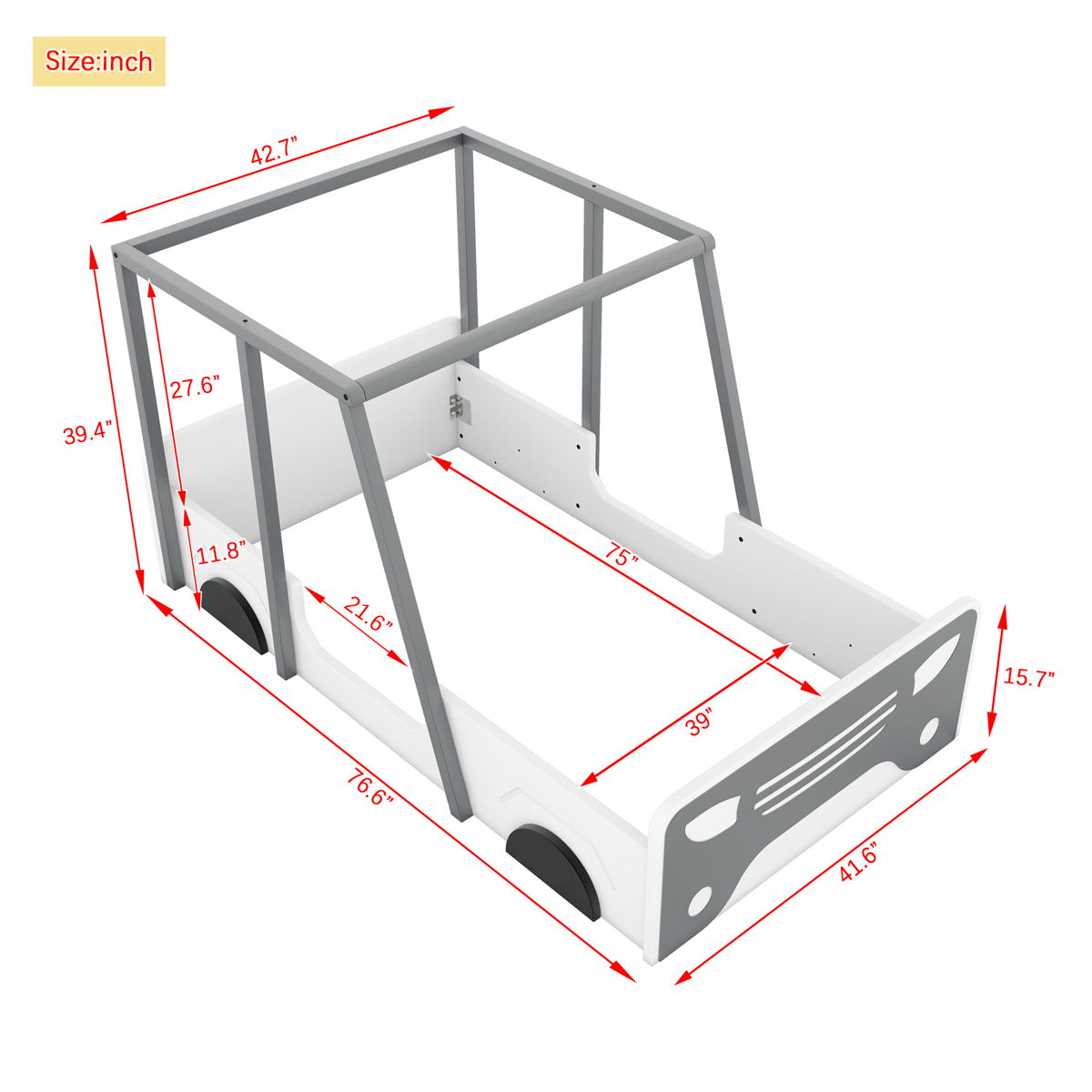 Twin Size Car-Shaped Bed With Roof, Wooden Twin Floor Bed With Wheels And Door Design, Montessori Inspired Bedroom