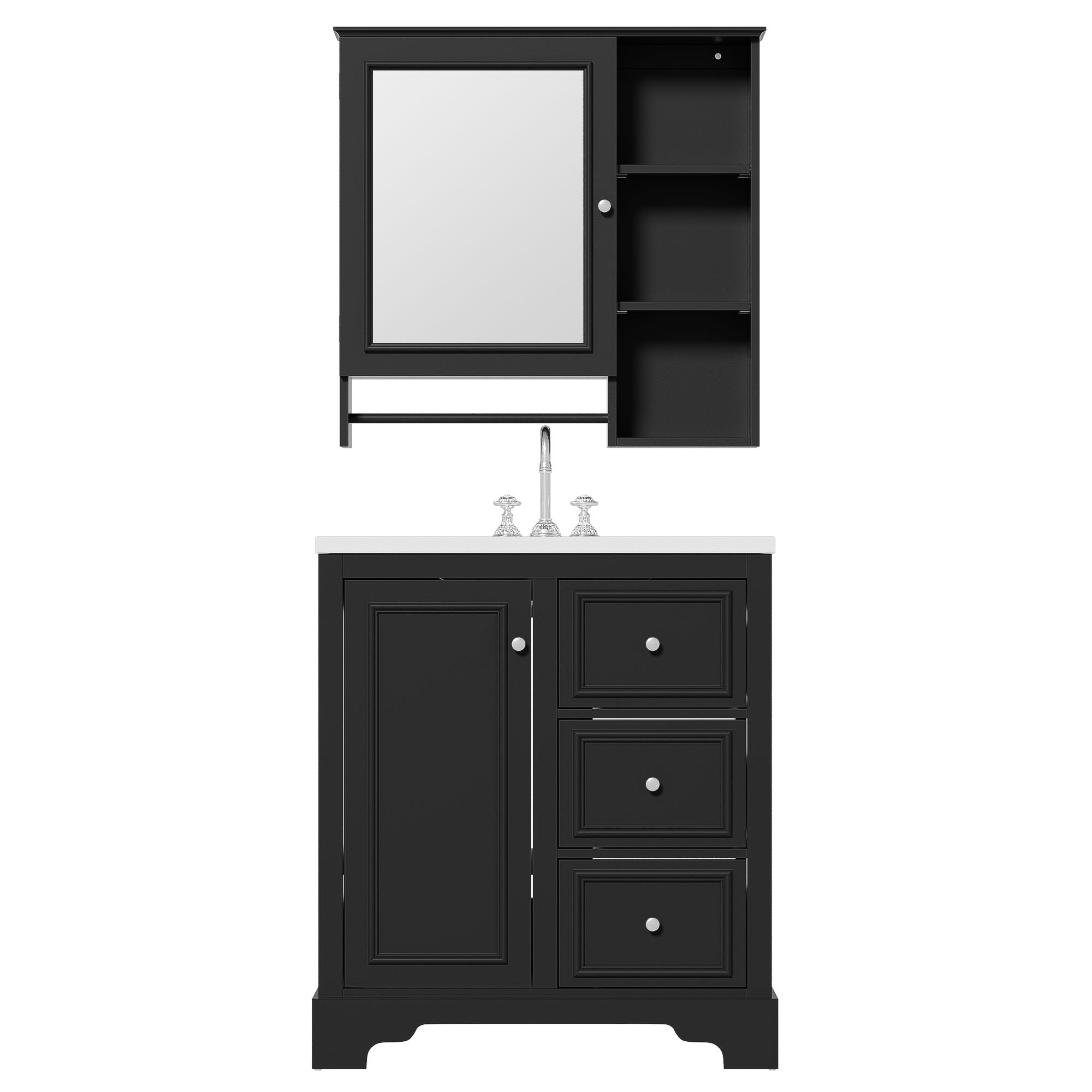 Bathroom Vanity With Sink, Modern Elegant Bathroom Storage Cabinet With 3 Drawers And Adjustable Shelves, Freestanding Vanity Set With Mirror Cabinet, Single Sink Bathroom Vanity