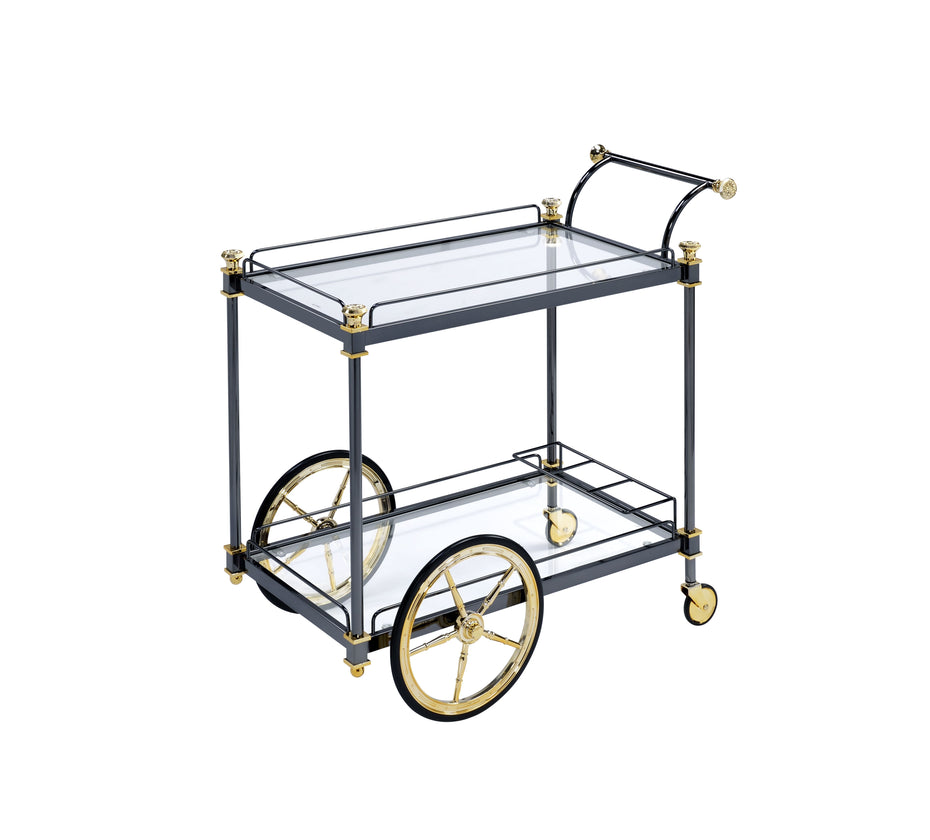 Cyrus - Clear Glass Serving Cart - Black / Gold