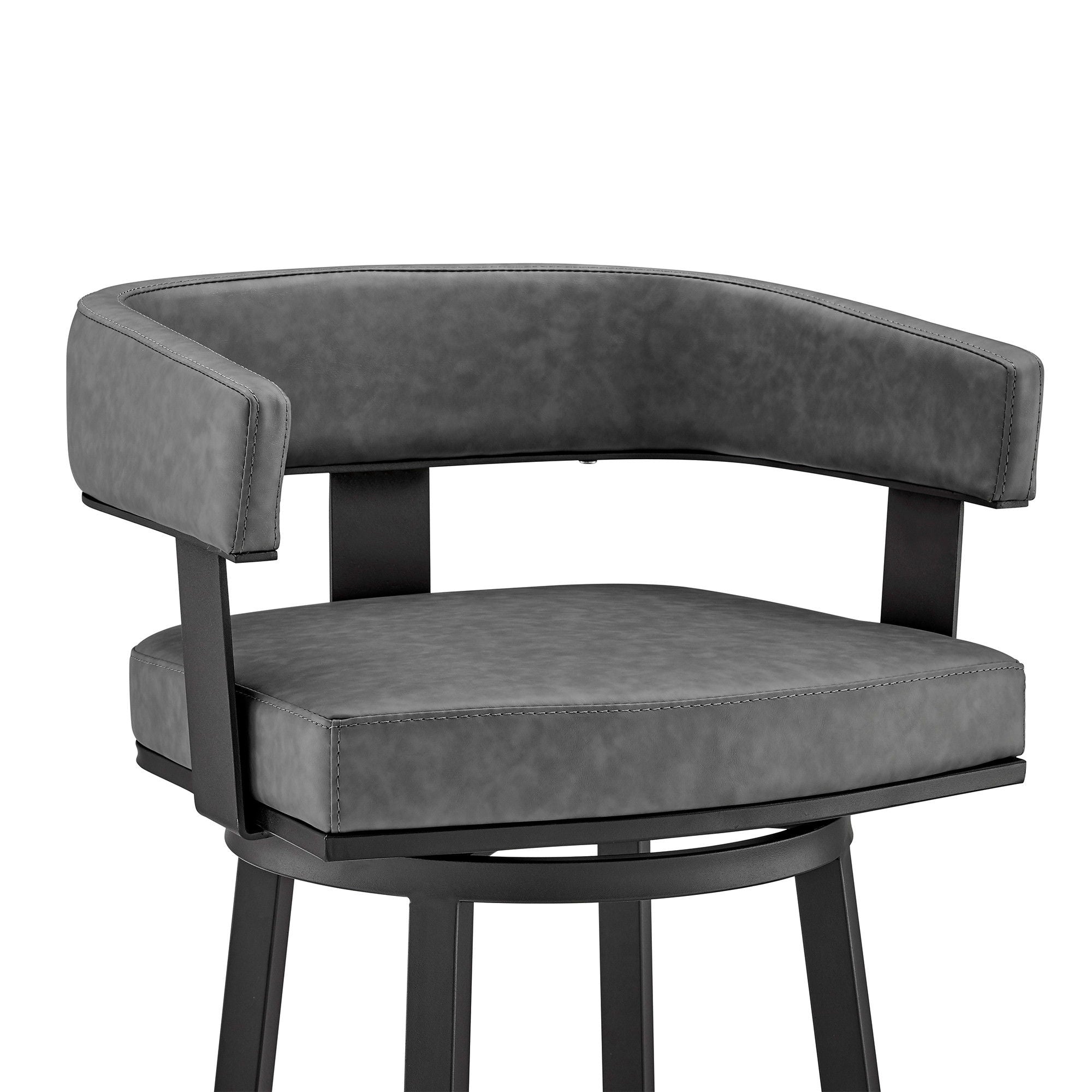 38" Faux Leather Swivel Low Back, Bar Height Bar Chair - Gray / Black