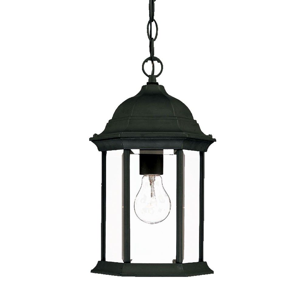 Glass Lantern Hanging Light - Matte Black