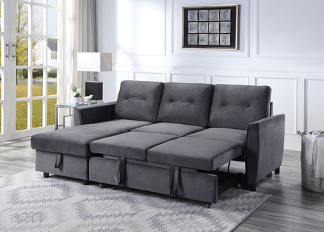 Hudson - Velvet Reversible Sleeper Sectional Sofa With Storage Chaise - Dark Gray by Lilola Home | Bel Furniture