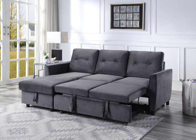 Hudson - Velvet Reversible Sleeper Sectional Sofa With Storage Chaise - Dark Gray by Lilola Home | Bel Furniture