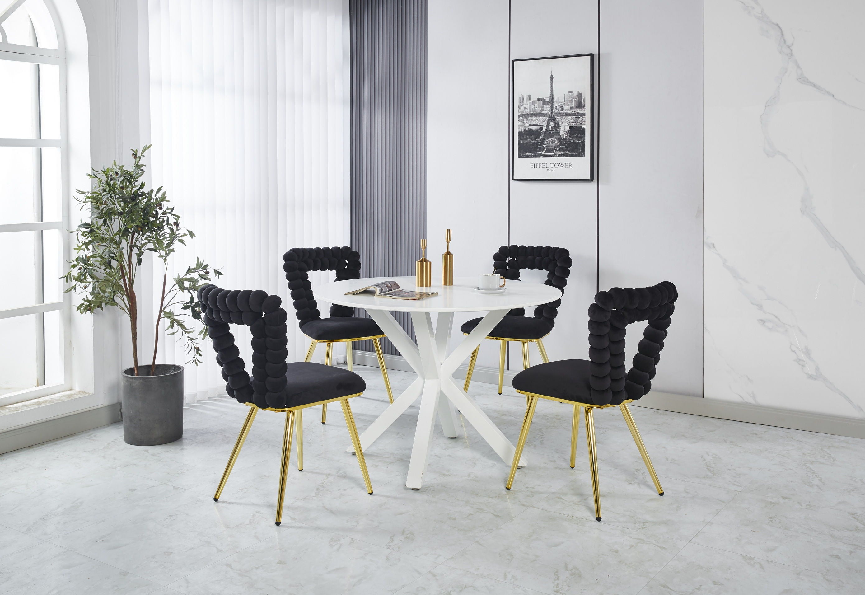 Modern Chair With Iron Tube Legs, Soft Cushions And Comfortable Backrest, Suitable For Dining Room, Living Room, Cafe, Hairball Back