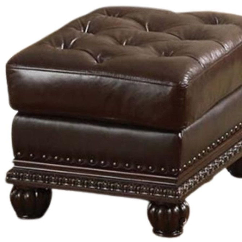 Faux Leather Tufted Ottoman - Brown