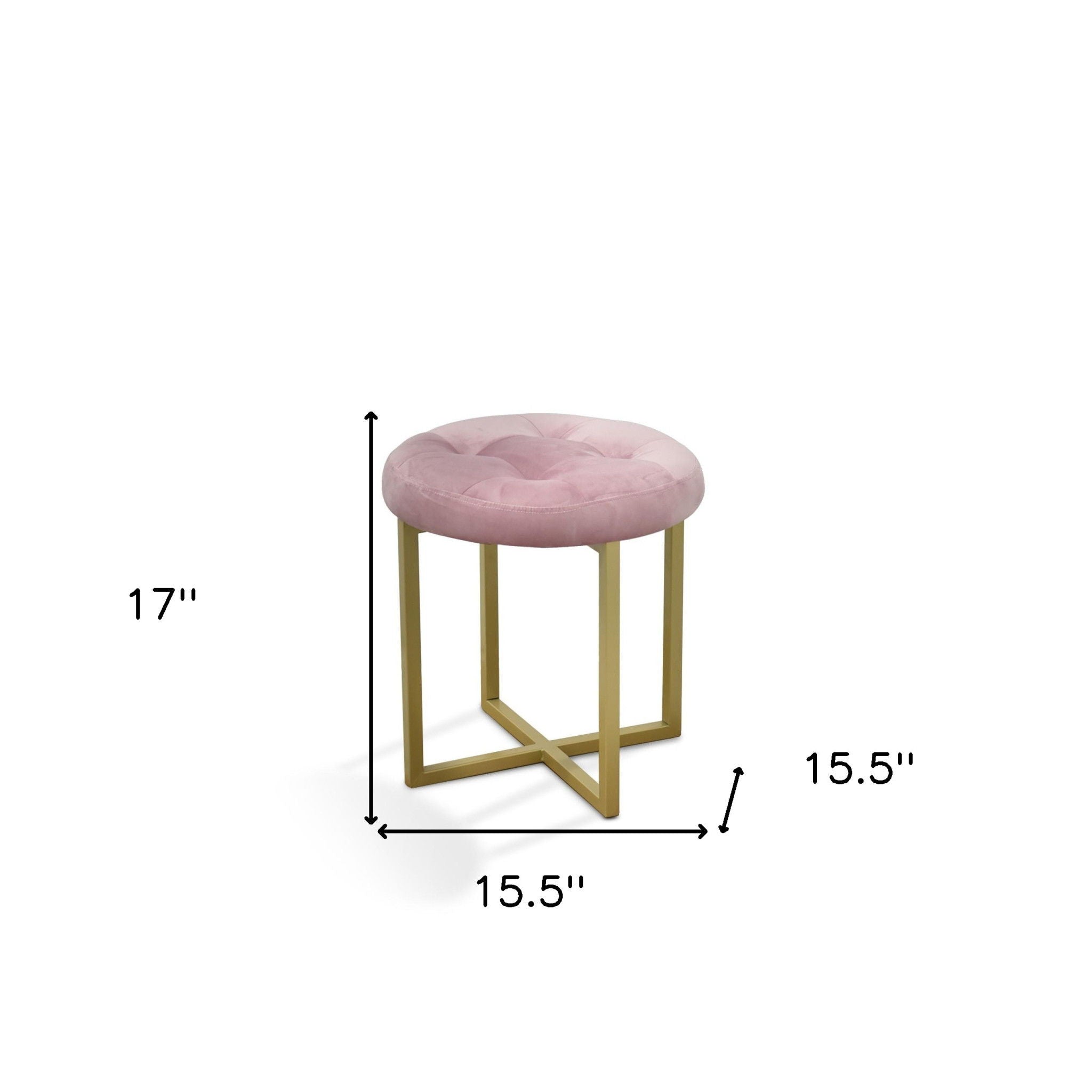 Tufted Velvet Stool - Pink / Gold