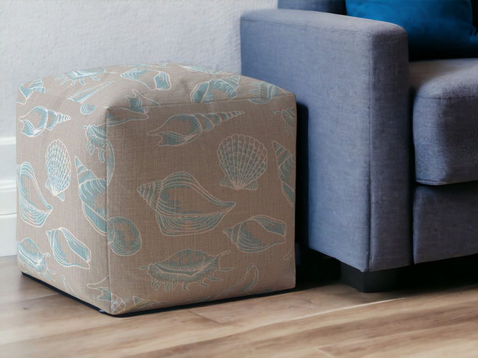 Canvas Animal Print Pouf Ottoman - Blue