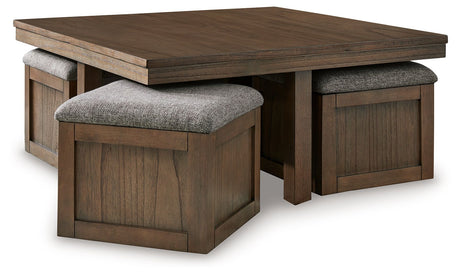 Boardernest - Brown - Cocktail Table With 4 Stools (Set of 5) by Signature Design by Ashley® | Bel Furniture