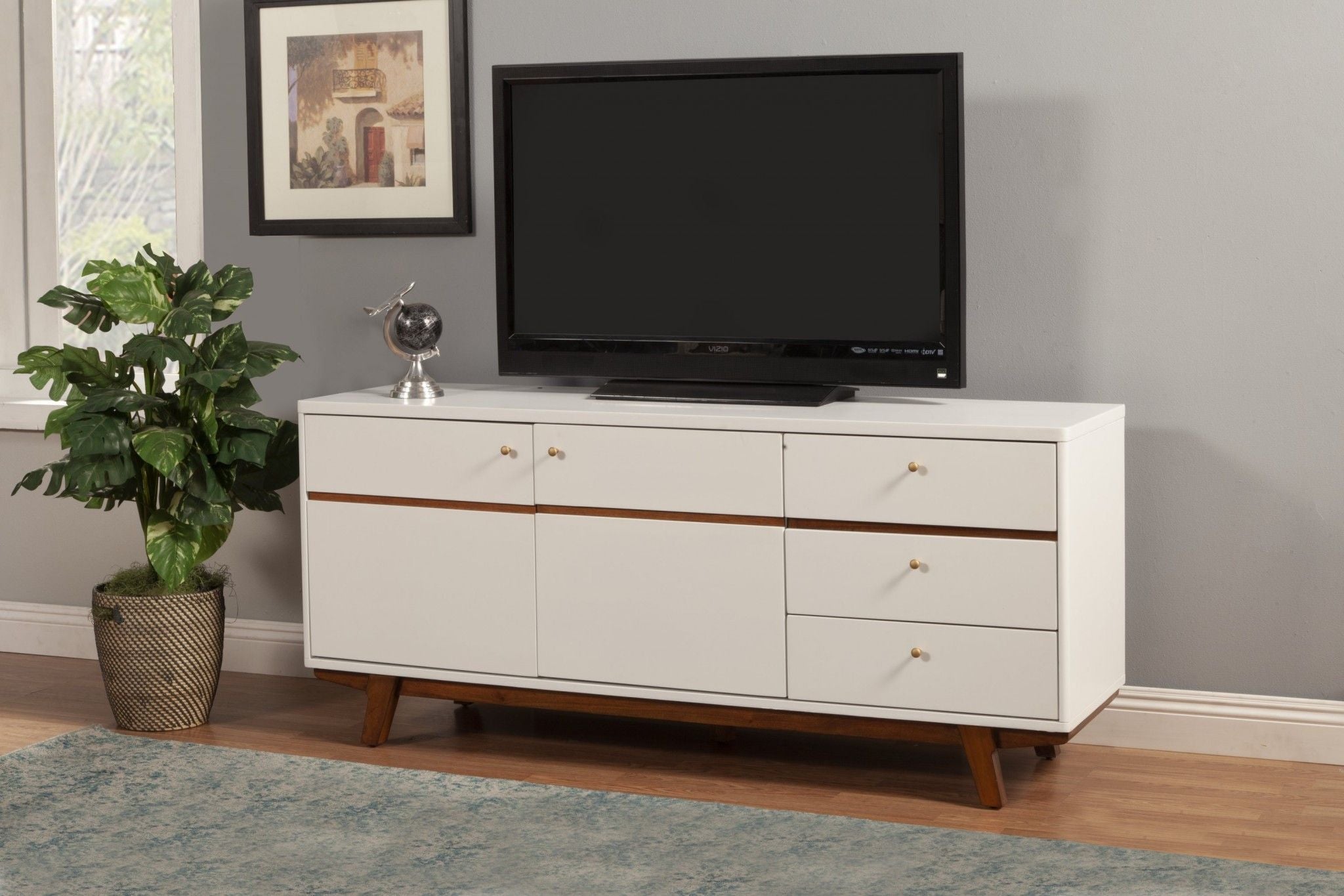 Mahogany Solids And Veneer Cabinet Enclosed Storage TV Stand - White