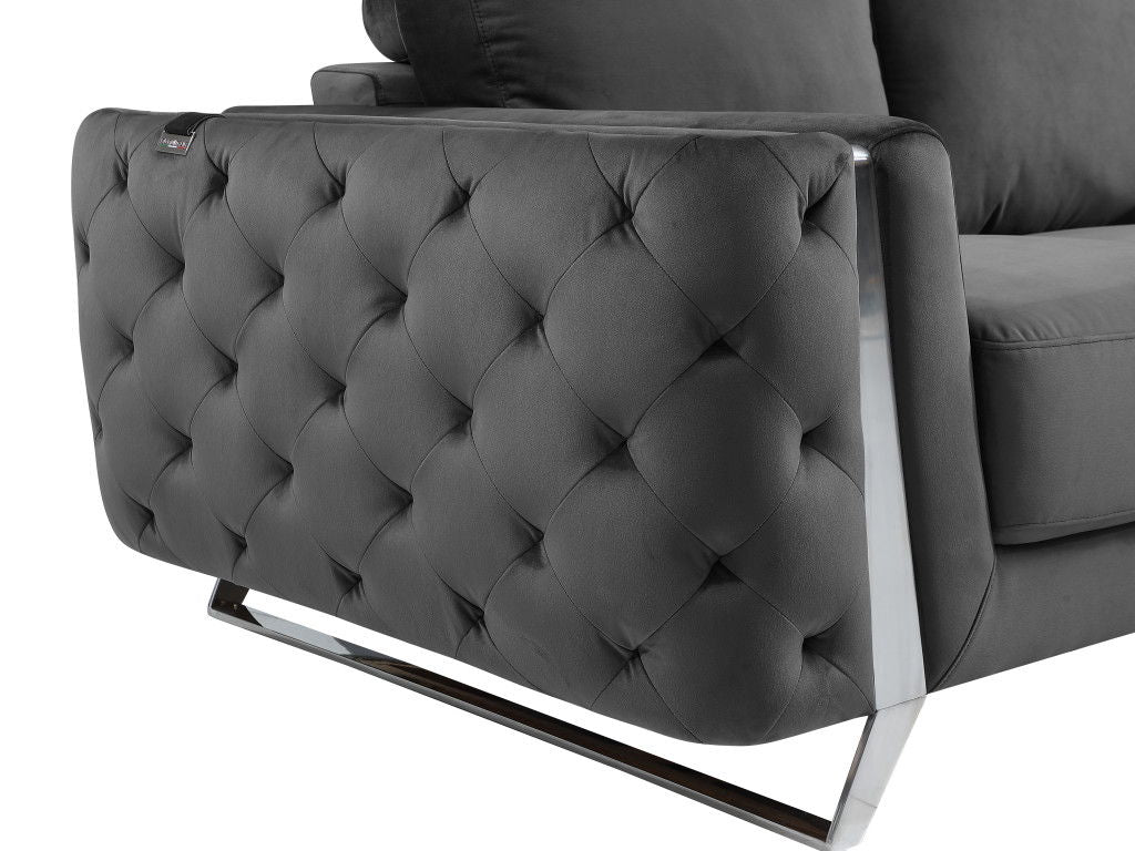 Velvet Loveseat - Dark Gray / Silver