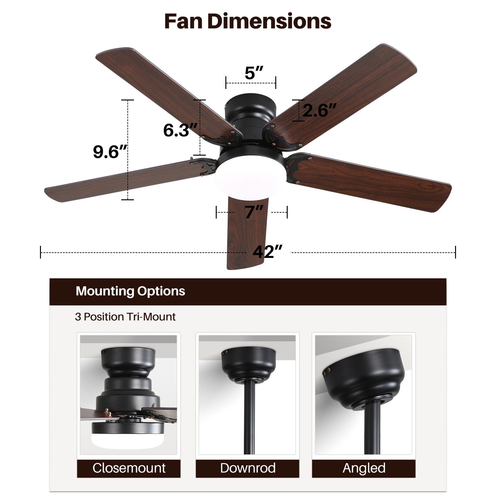 Modern Ceiling Fan With 3 Color Dimmable Light 5 Blades Remote Control Reversible Dc Motor For Bedroom - Black