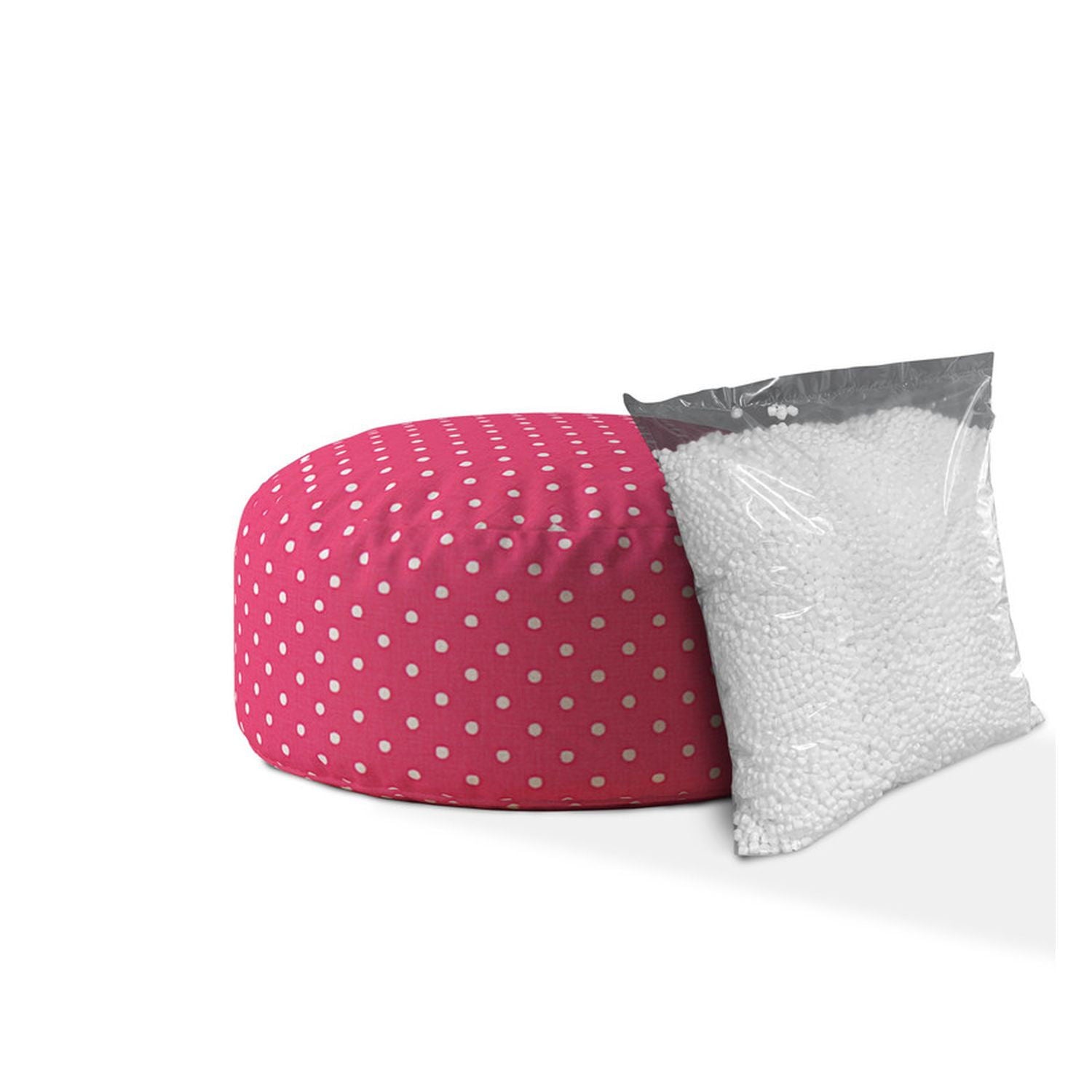 Cotton Round Polka Dots Pouf Cover - Pink / White