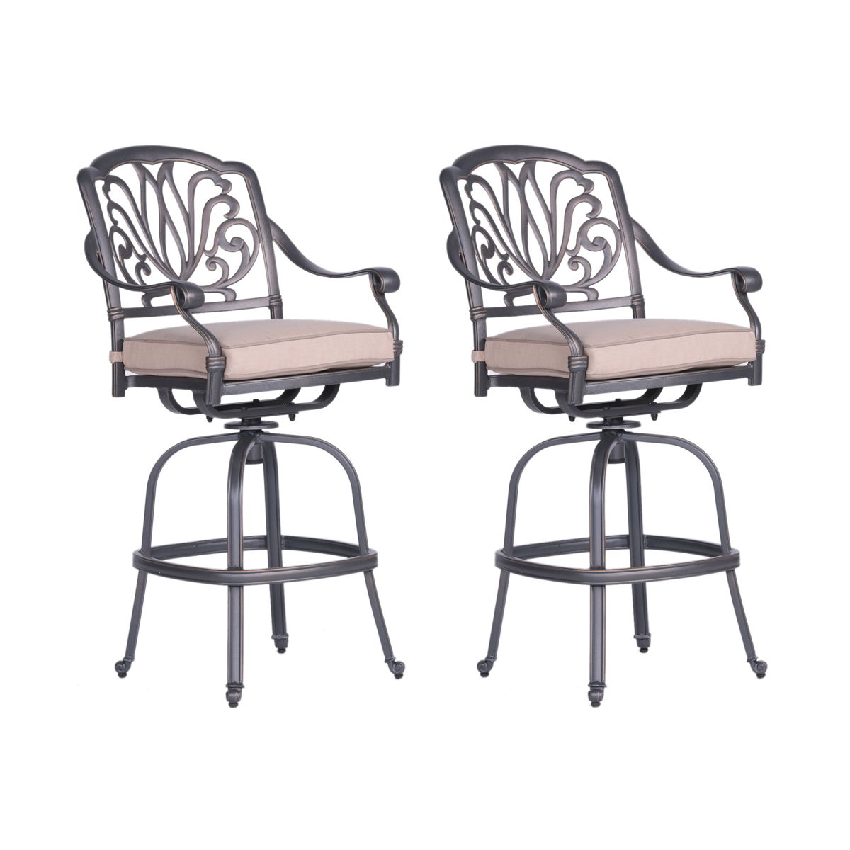 Patio Outdoor Aluminum Swivel Bar Stool With Cushion (Set of 2)