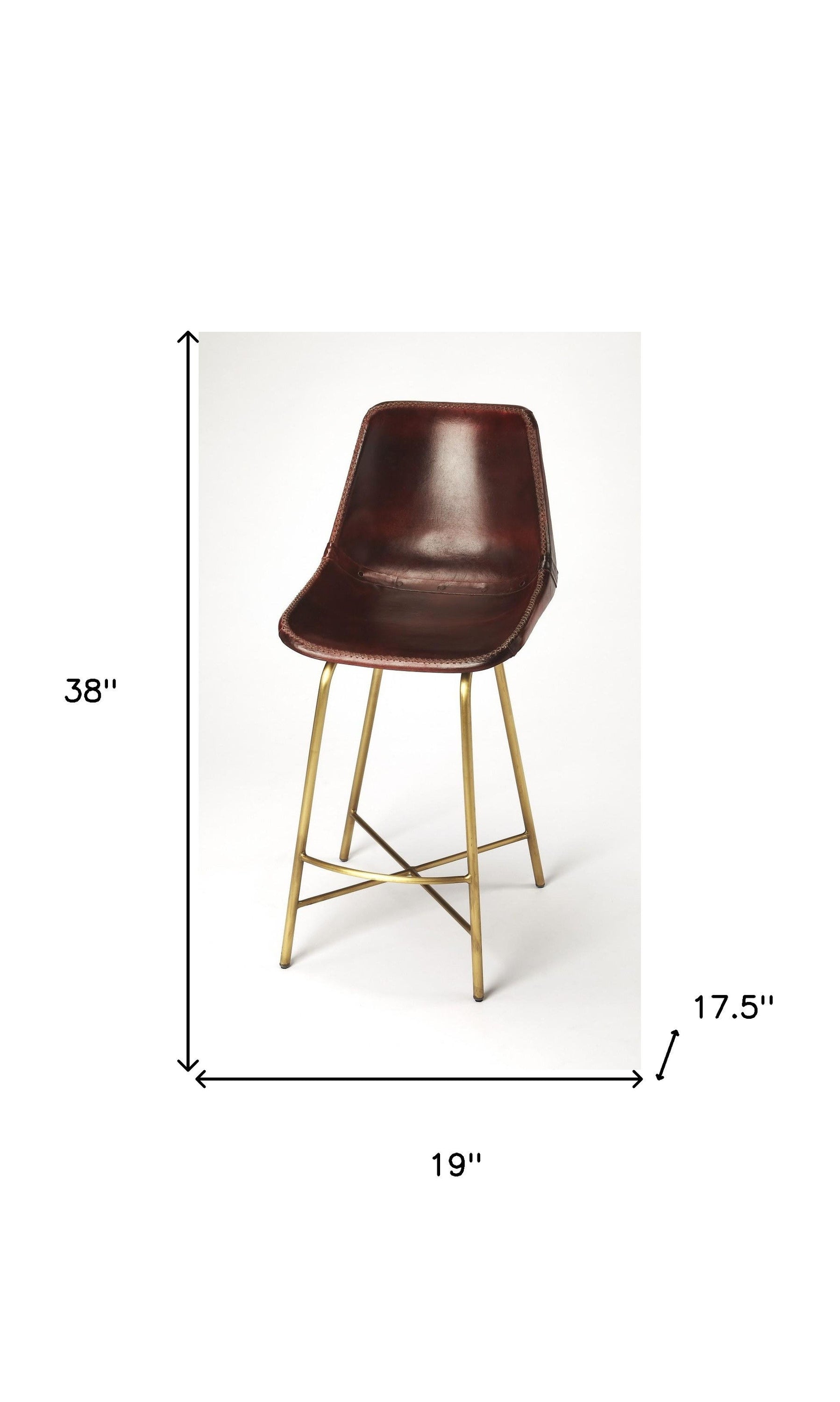 Leather And Iron Bar Chair - Brown / Gold