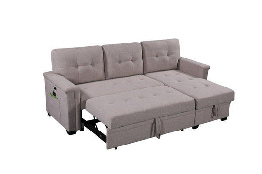 Nathan - Reversible Sleeper Sectional Sofa With Storage Chaise, USB Charging Ports And Pocket Gray by Lilola Home | Bel Furniture