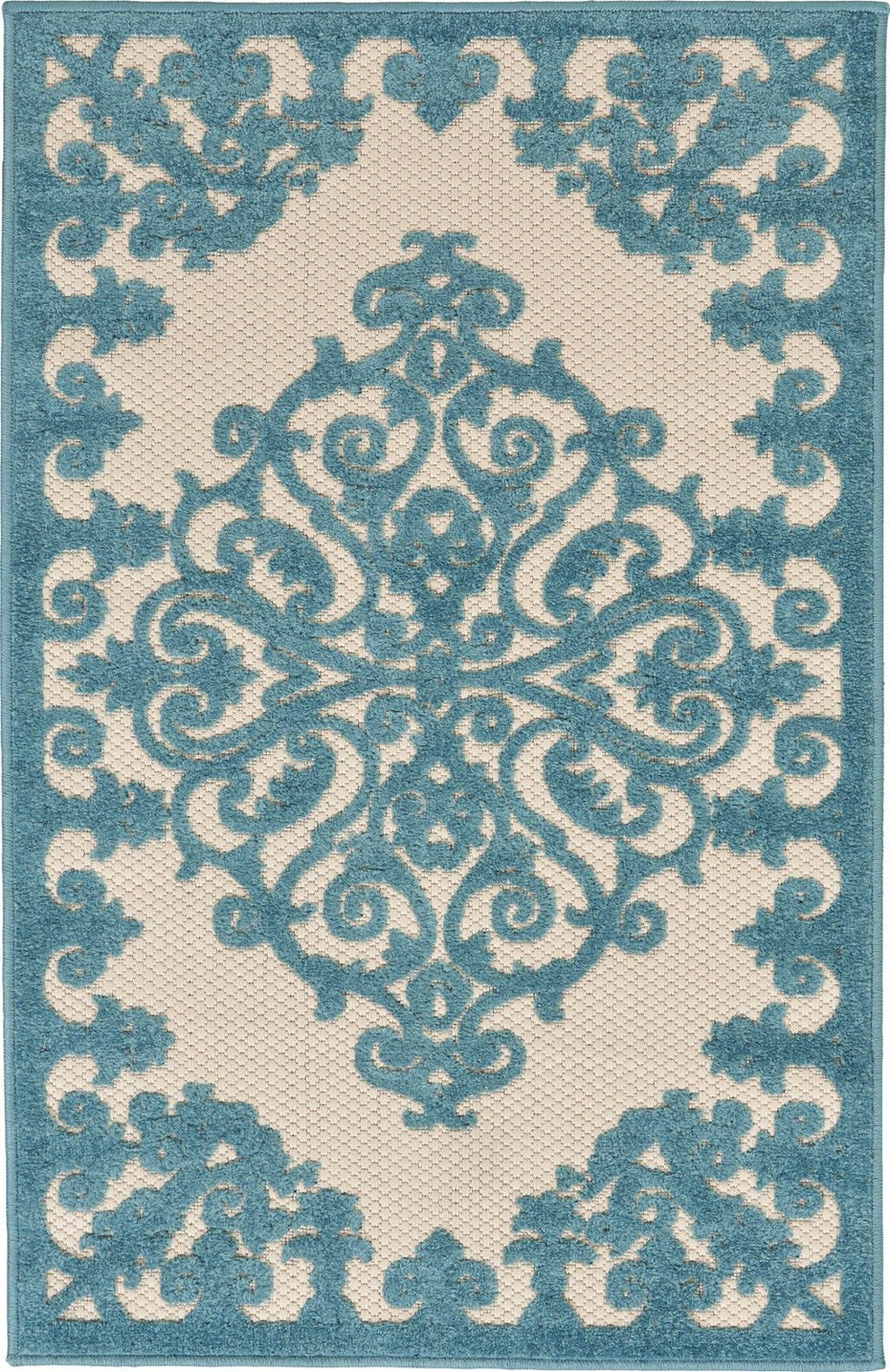 3' X 4' Indoor / Outdoor Area Rug - Aqua Damask