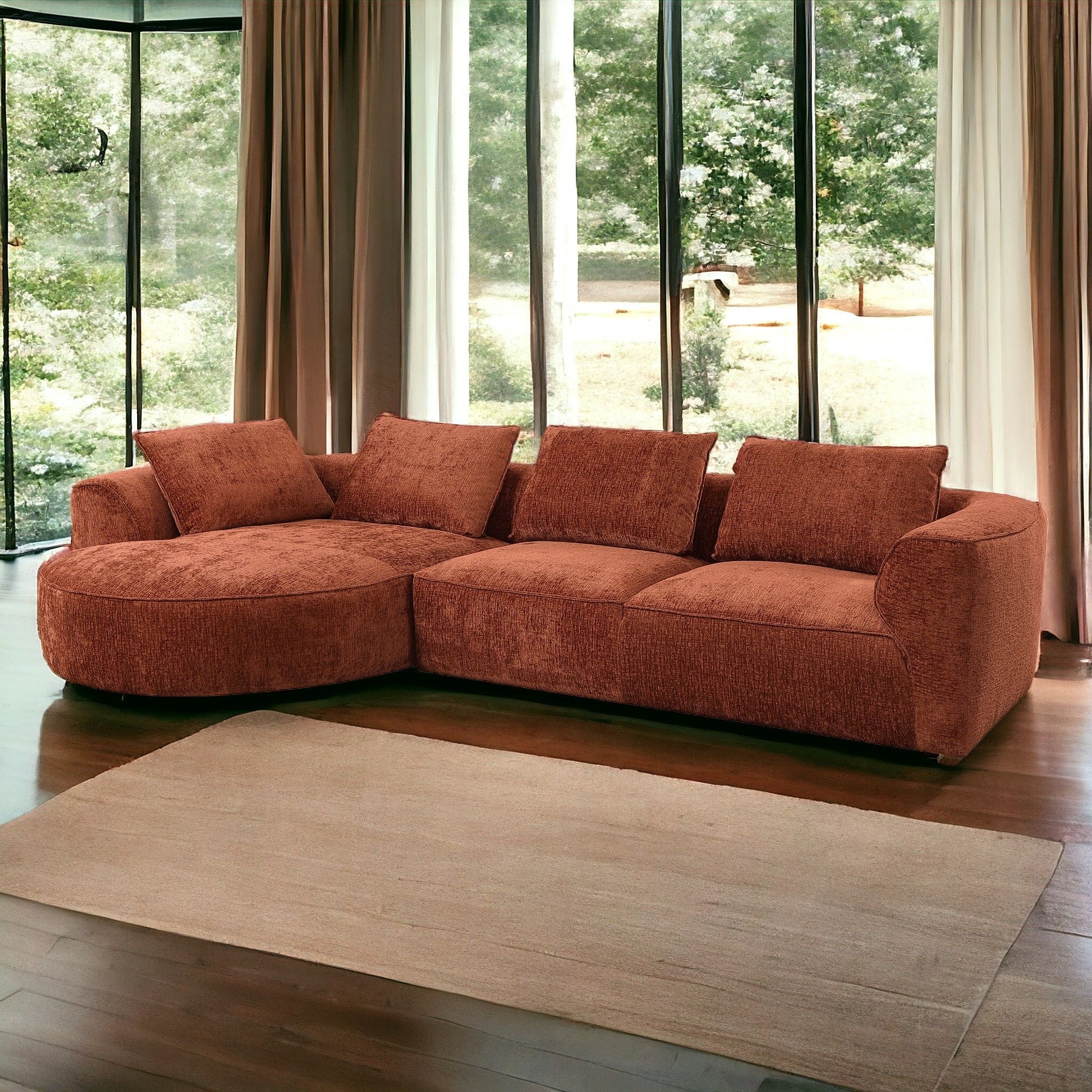 Aceso - Chenille Sectional Sofa With 4 Toss Pillows - Rustic Brown