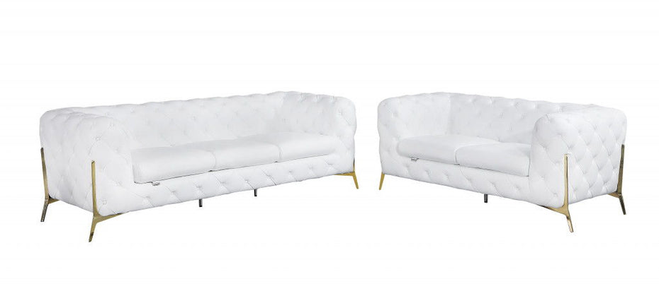 2 Piece Seating Set Indoor Italian Leather Five Person - White