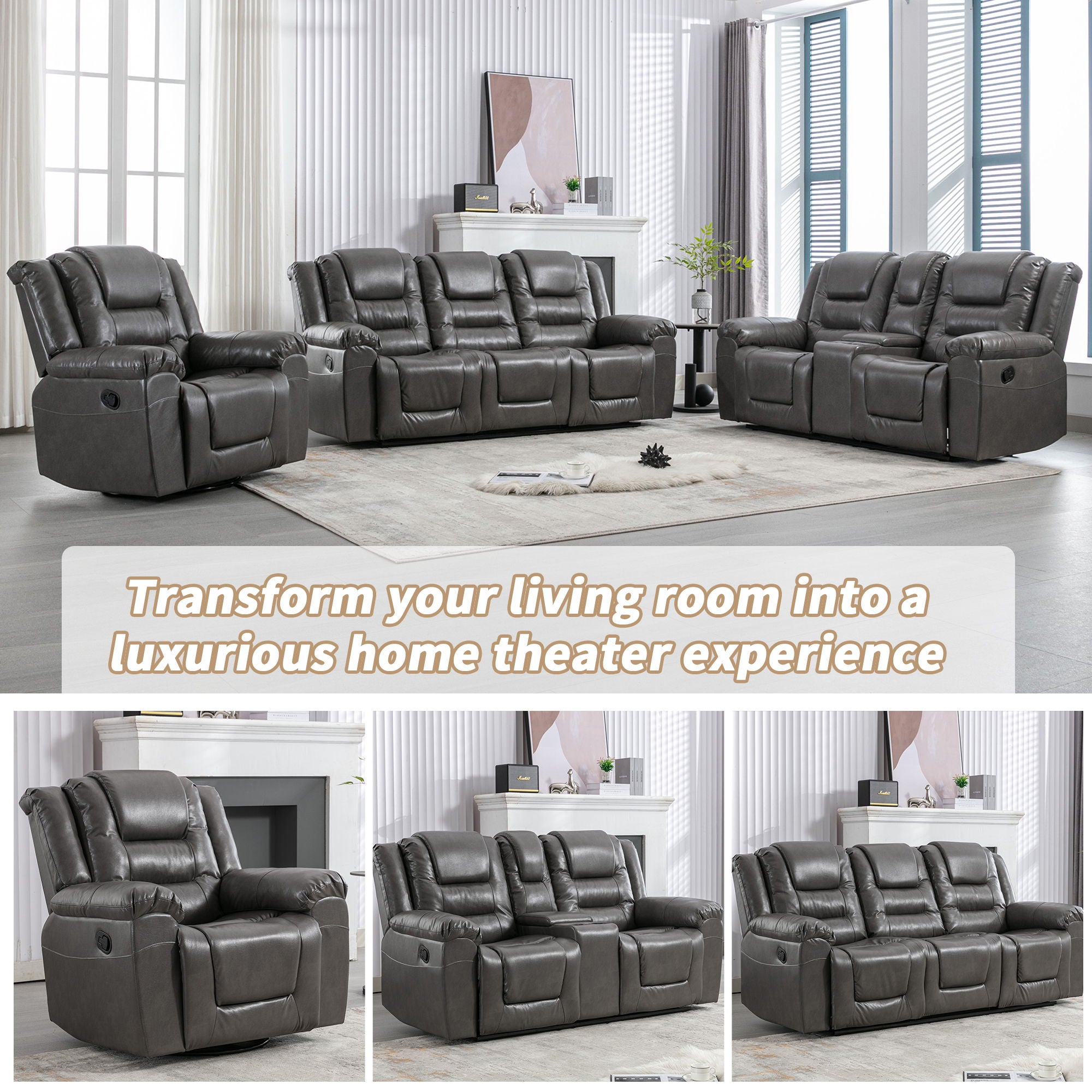 2 Seater Home Theater Recliner Manual Recliner Chair With A Storage Box And Two Cup Holders For Living Room