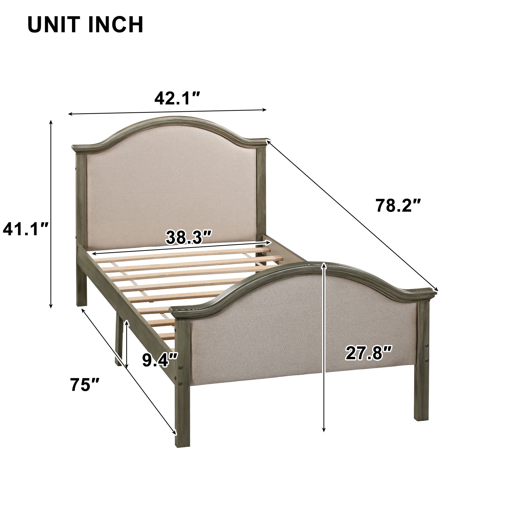 Bed With Upholstered Headboard And Footboard, With Slats