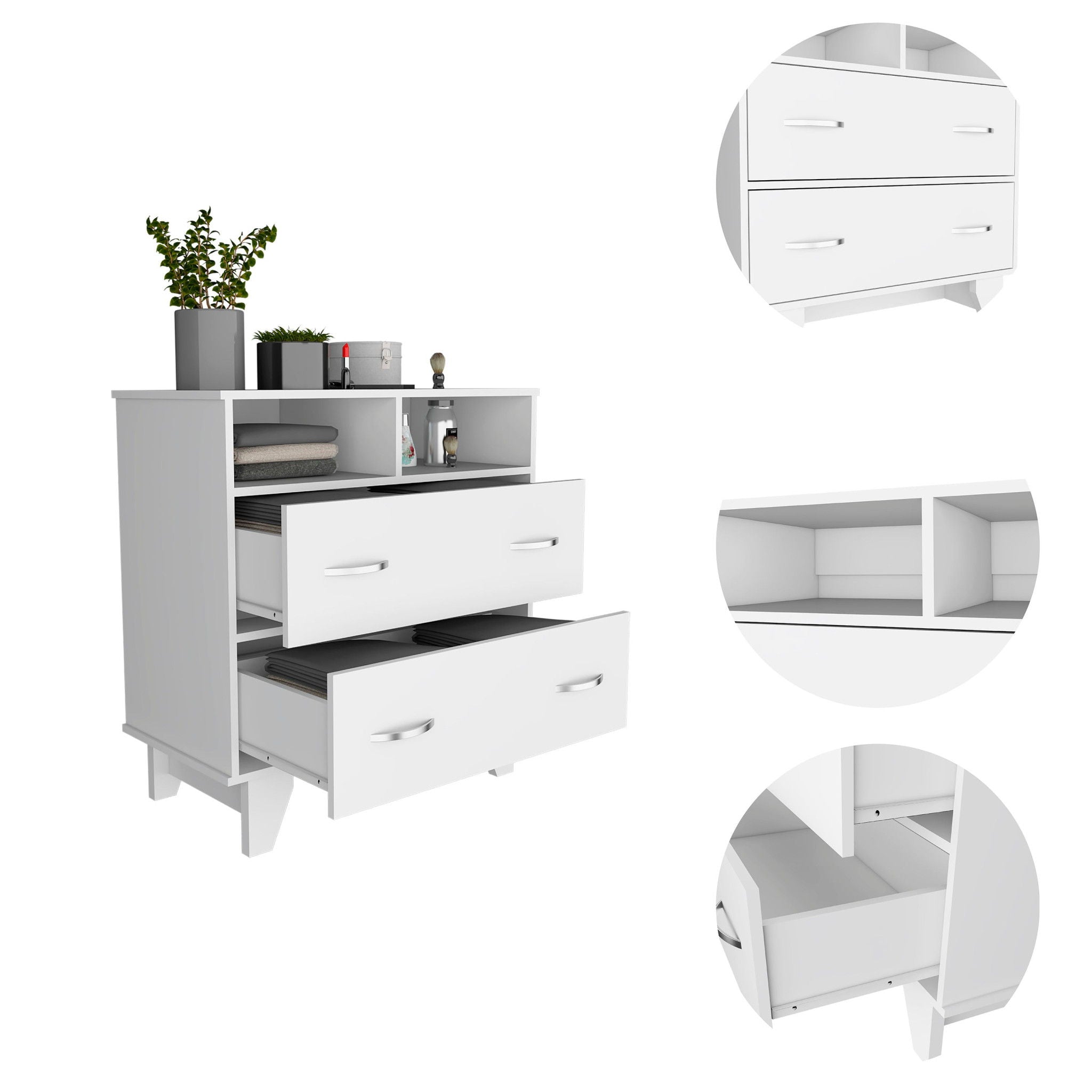 Two Drawer Dresser Wooden - White