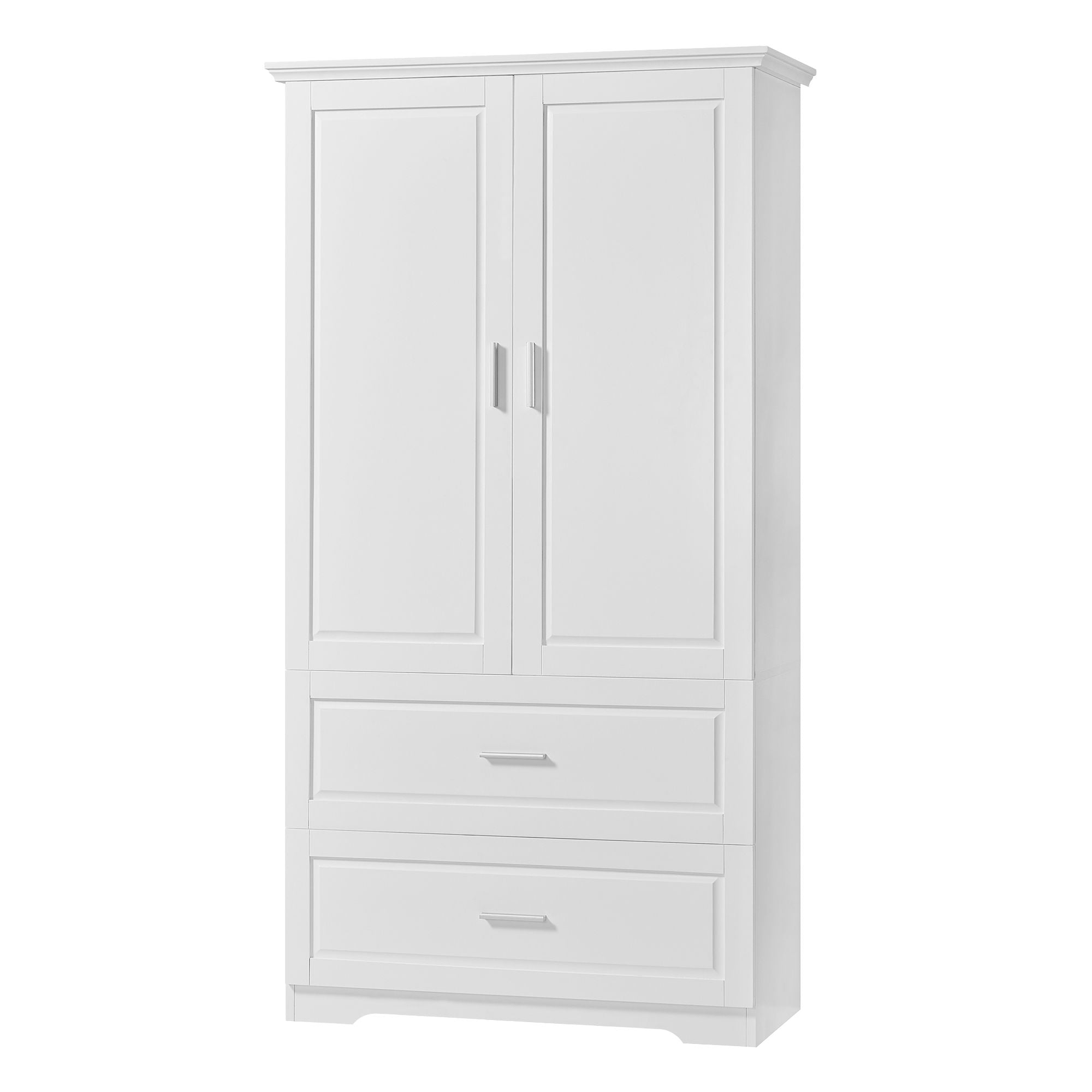 Tall Bathroom Storage Cabinet, Cabinet With Two Doors And Drawers, Adjustable Shelf, MDF Board - White