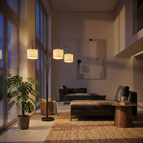 Royal - 3 Arm Arc Floor Lamp, Oil Rubbed Bonze With Linen Shade, 4 Way Rotary Switch - Oil-Rubbed Bronze - view 8