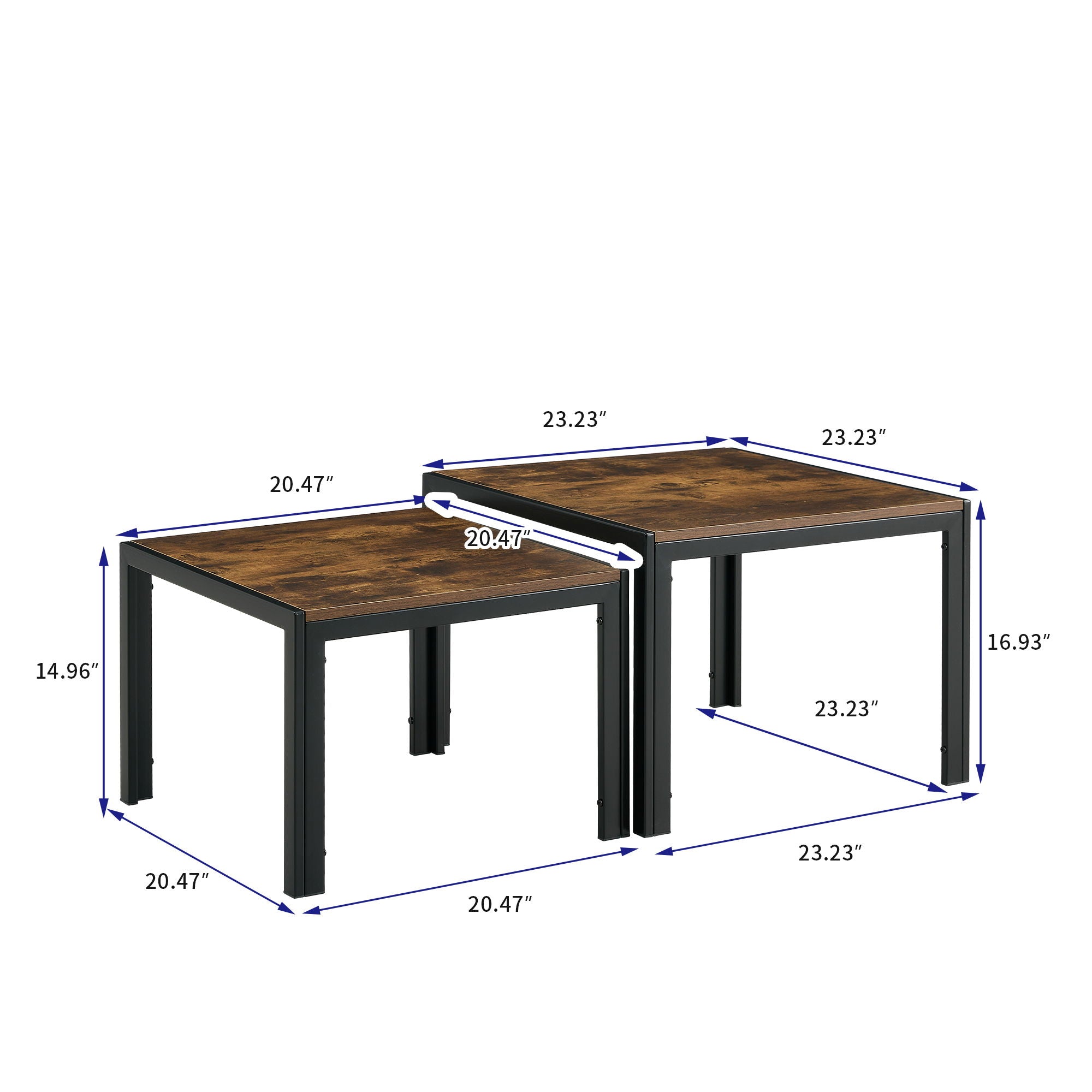 Nesting Coffee Table (Set of 2), Square Modern Stacking Table With Tempered Glass Finish For Living Room