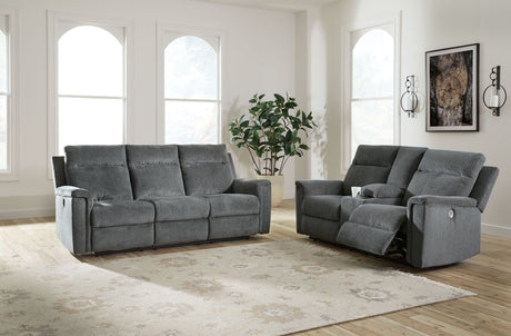 Barnsana - Reclining Living Room Set Dark Gray 2 Pc. - Power Reclining Sofa, Power Reclining Loveseat by Signature Design by Ashley® | Bel Furniture
