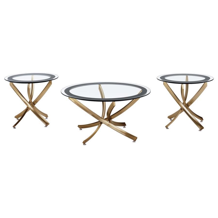 Brooke - Round Coffee Table Set Gold 3 Pc. Coffee Table, 2 End Tables by Coaster Fine Furniture | Bel Furniture