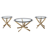 Brooke - Round Coffee Table Set Gold 3 Pc. Coffee Table, 2 End Tables by Coaster Fine Furniture | Bel Furniture