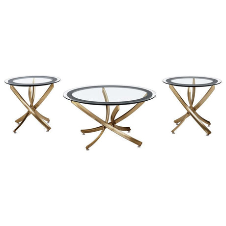Brooke - Round Coffee Table Set Gold 3 Pc. Coffee Table, 2 End Tables by Coaster Fine Furniture | Bel Furniture
