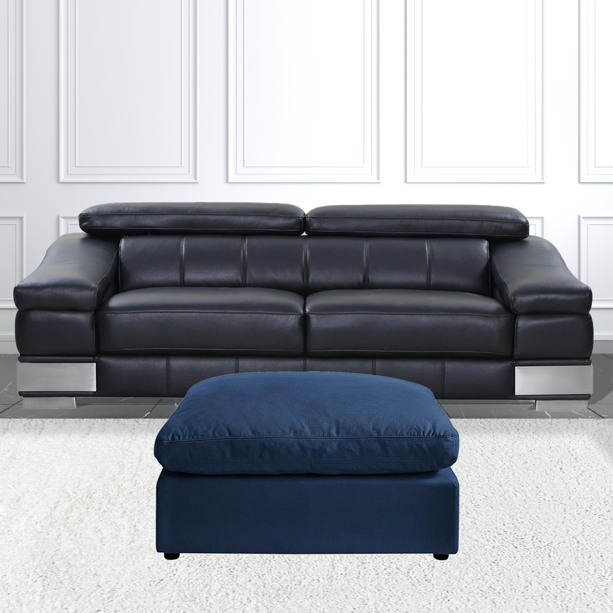 Linen Ottoman - Navy Blue / Black