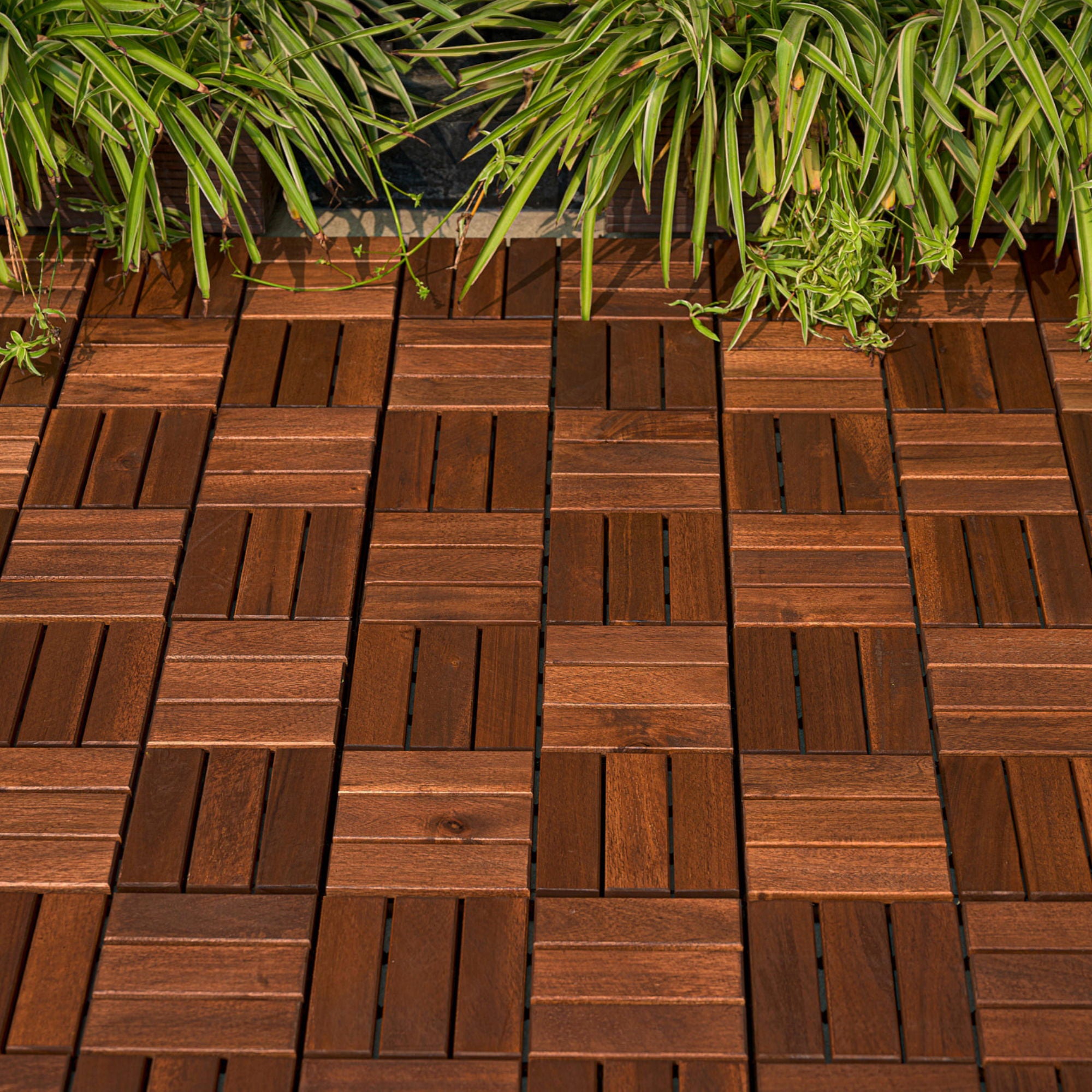 Interlocking Deck Tiles Checker Pattern, Square Acacia Hardwood Outdoor Flooring For Patio, Bancony, Pool Side