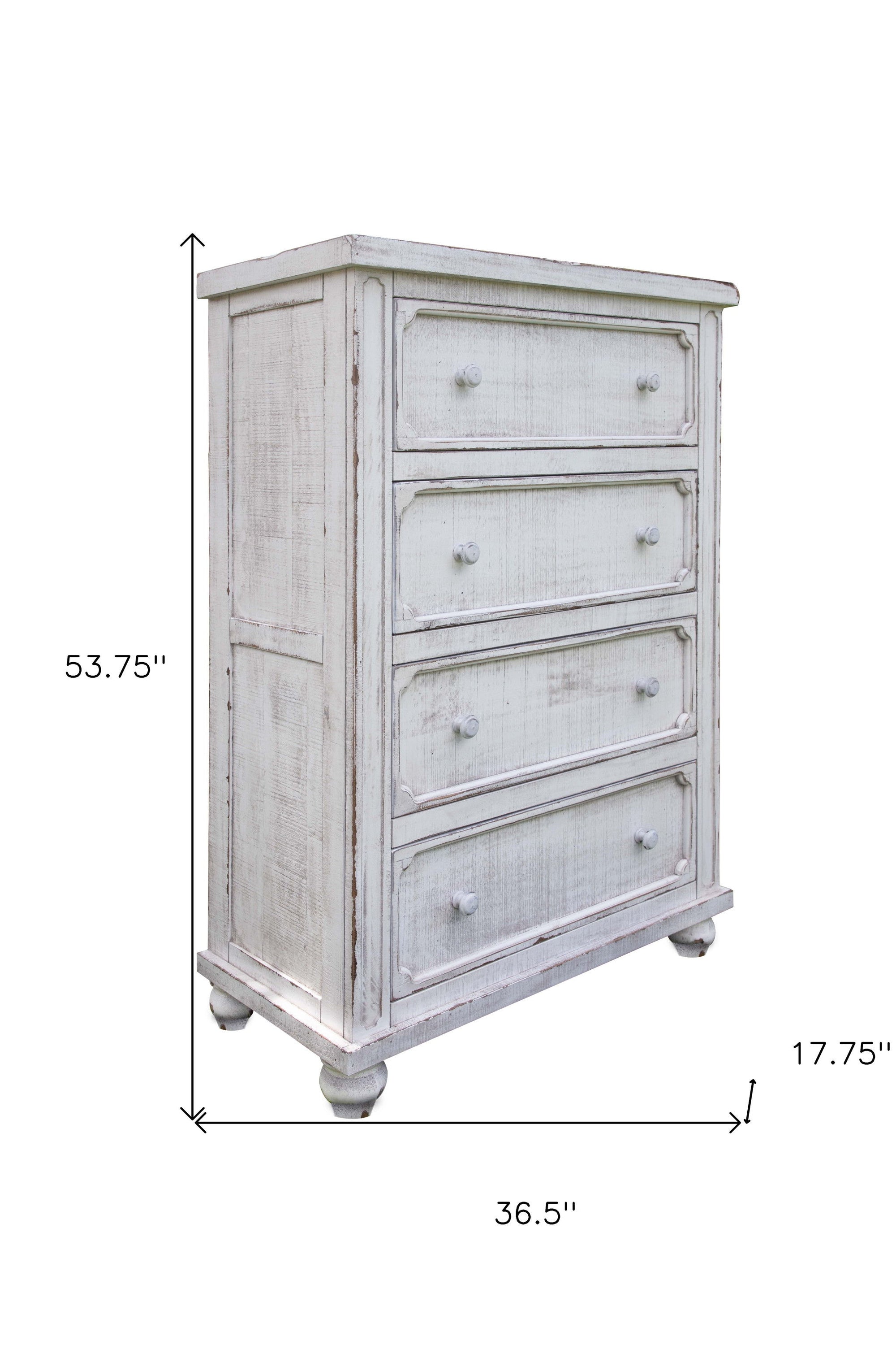 Solid Wood Four Drawer Chest - Antiqued White