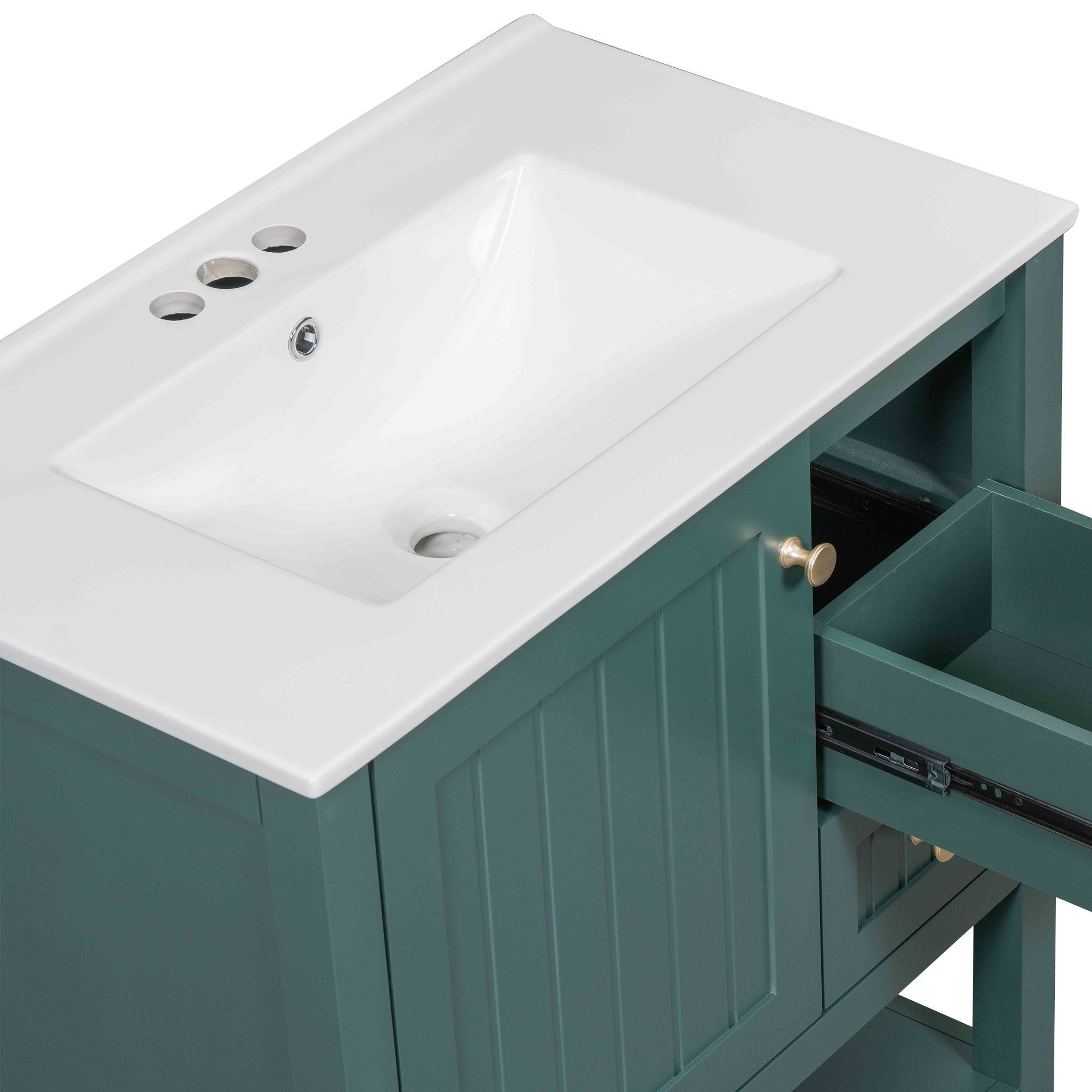 Transitional Style Bathroom Vanity Cabinet Combo With Ceramic Sink