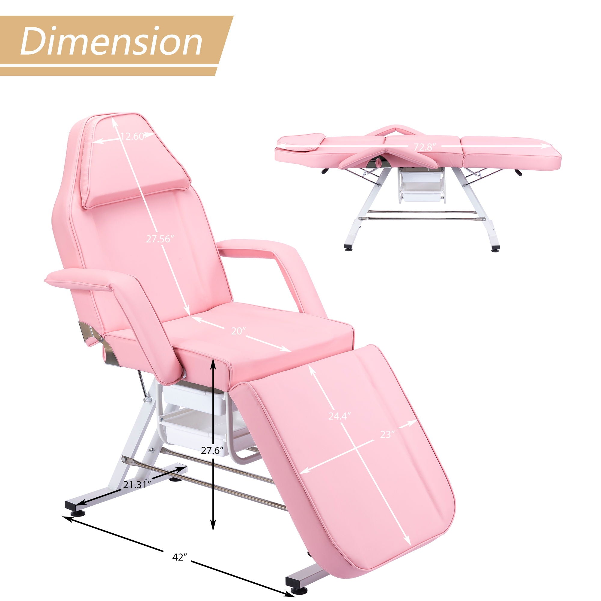 72.8" Massage Salon Tattoo Chair With Two Trays Esthetician Bed With Hydraulic Stool, Multi-Purpose 3-Section Facial Bed Table, Adjustable Beauty Barber Spa Beauty Equipment